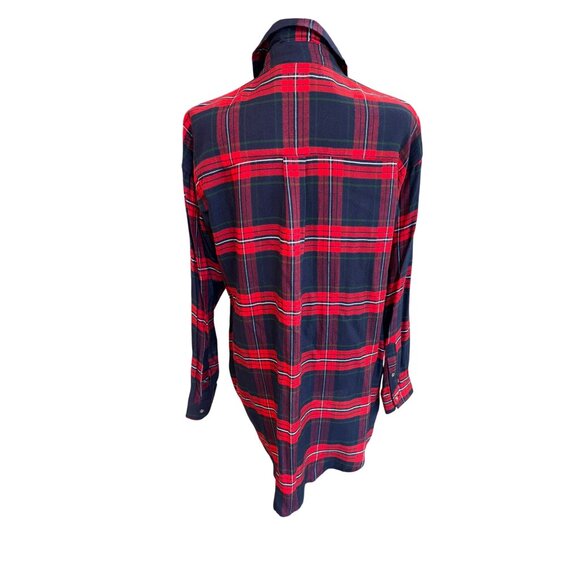 NWT Staccato Red Navy Plaid Boy Friend Long Shirt Top Button-Up Shirt M Academic - Picture 3 of 10